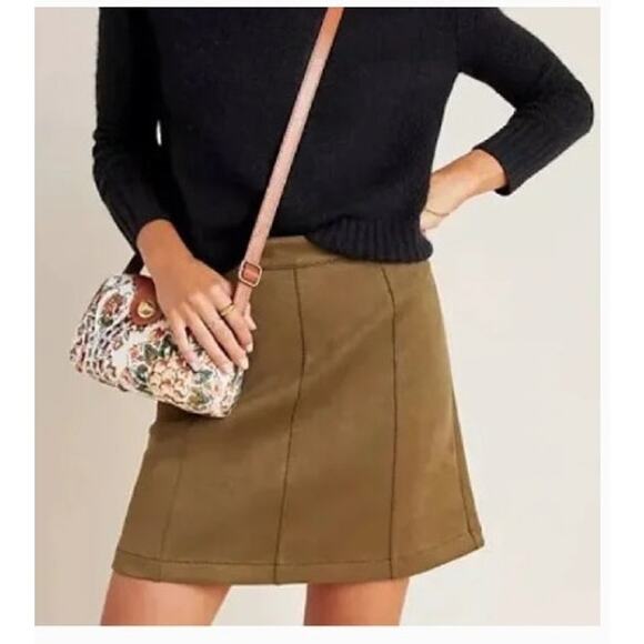 Maeve Anthropologie OB1068735 Faux Suede Skirt Green Moss Size 0 - Picture 1 of 8